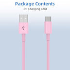 2Pack 3FT USB A to USBC Cable for iPhone 17 16 15 Charger Cord, for Apple 17 16 15/Pro/Pro Max/Plus Type C Cord, for iPad Pro 12.9/11, Air 5th/4th Gen, Car Carplay Charging Cable for Android(Pink)