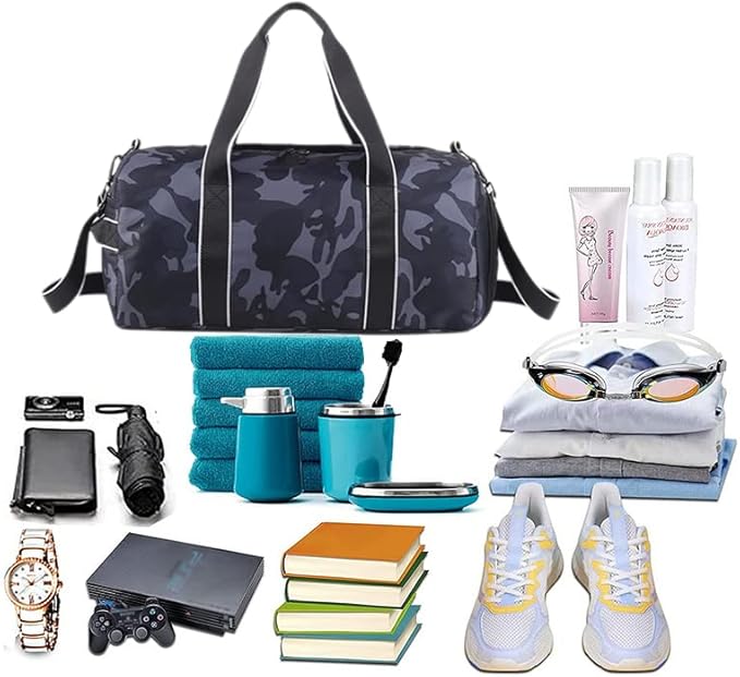 mezhsa Kids Overnight Duffle Bag Girls Boys Sports Gym Bag with Shoe Compartment Wet Pocket Camouflage travel bag(Grey)