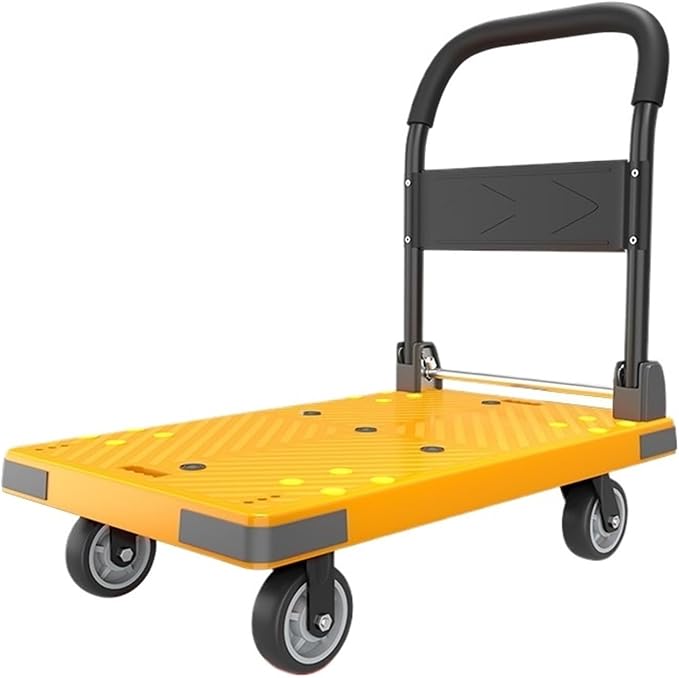 Flatbed cart Folding Multi-Purpose Flatbed Trolley with 5-inch Silent Wheels Foldable Transport(Yellow)