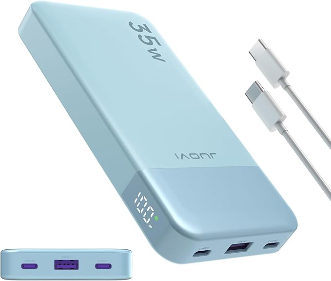 JUOVI Power Bank 10000mAh, 35W Portable Charger,Fast Charging Portable Battery Pack with PD 3.0 & QC 4.0, USB C Portable Power Bank for iPhone 15 14 13 Series, Galaxy, Tablet, Switch, and More (Blue)