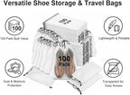 100 Pack Travel Shoe Bags, Waterproof Clear Shoe Storage Bags with Drawstring, Large Portable Shoe Organizer for Packing, 15.7 x 11.8 Inch Travel Essentials for Women and Men (Translucent)