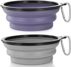 Dog Bowl Large Pet Collapsible Bowls, 2 Pack Collapsible Dog Water Bowls for Cats Dogs Portable Pet Feeding Water Dish for Walking Parking Traveling with 2 Carabiners (Large, Purple & Concrete Gray)