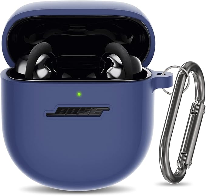 Silicone Case for Bose QuietComfort Earbuds II (2022) & QuietComfort Ultra (2023), Shockproof Protective Cover With Keychain for Men Women (Blue)