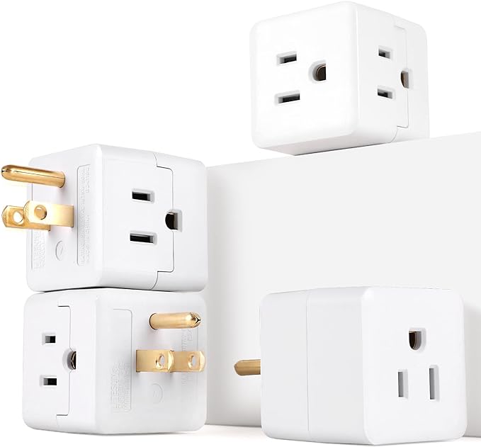3 Outlet Wall Adapter UL Listed 3 Outlet Power Cube Tap, 3-Prong Outlet Splitter, Multi Plug Outlet Grounded Indoor, 3 Way Plug Adapter, Outlet Extender for Home or Travel (White, 1 Pack)