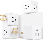 3 Outlet Wall Adapter UL Listed 3 Outlet Power Cube Tap, 3-Prong Outlet Splitter, Multi Plug Outlet Grounded Indoor, 3 Way Plug Adapter, Outlet Extender for Home or Travel (White, 1 Pack)