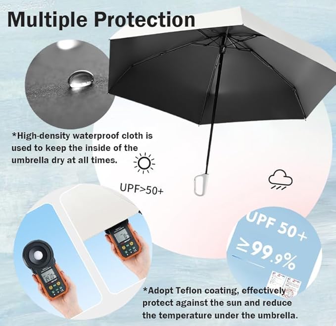 erised's bifrost Mini Travel Folding Umbrella with Carabiner Handle for Women Men Kids/Lightweight Portable Compact/Small Parasol/UV Protection/UPF50+/6Ribs/Sun Rain/Fits in Pocket Car Purse