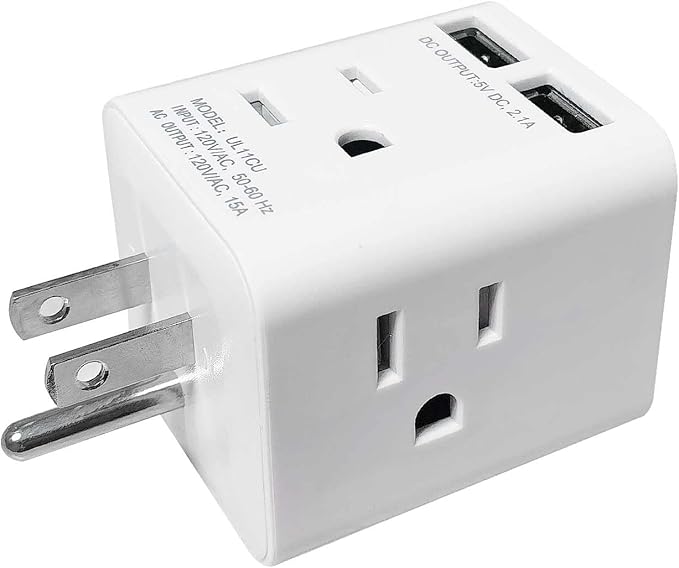 Multi Plug Outlet Extender, Vsanstar 3 Prong Wall Tap 4 Way AC Electrical Outlets Power Strip, Power Plug Splitter Grounded to USA Adapter for Home Office, Kitchen (USA Plug Outlet with USB)