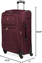 SWISSGEAR Sion Softside Expandable Spinner Luggage Durable Lightweight Travel Suitcase, Merlot, Checked-Medium 25-Inch