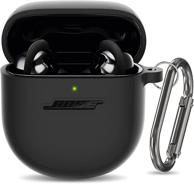 Silicone Case for Bose QuietComfort Earbuds II (2022) & QuietComfort Ultra Case (2023), Shockproof Protective Cover for Bose Earbuds Accessories with Keychain for Men Women (Black)
