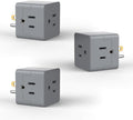 POWERCORDS 3 Power Blocks Outlet Splitter, 3 Pack, Grounded Wall Tap, 3-Prong Plug Adapter AC Multi Plug Wall Outlet, Power Splitter, Cruise Essentials, for Home Office School Dorm, UL Listed,Grey