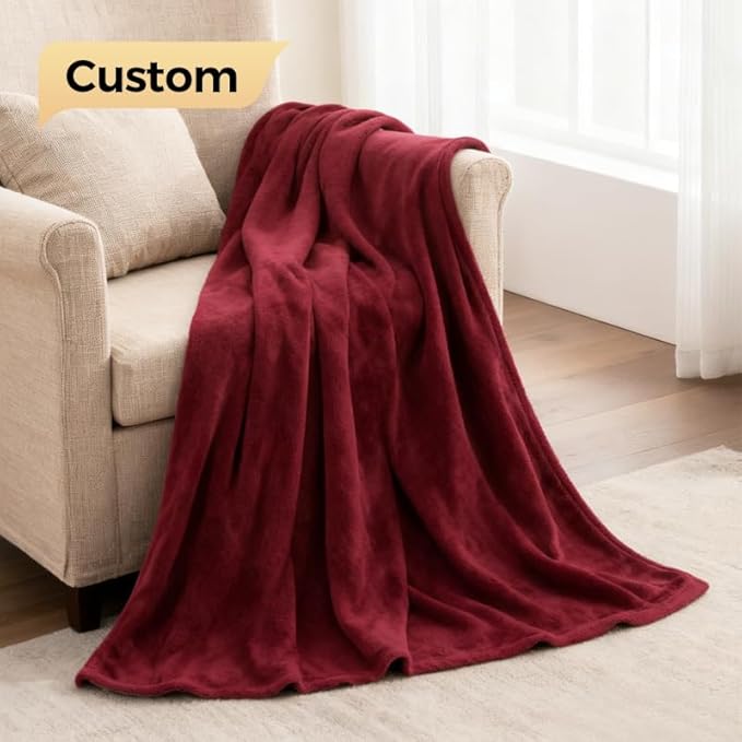 ShezPretty Premium 2in1 Soft Travel Blanket Pillow with Airline Hand Luggage Sleeve and Backpack Clip Airplane (Burgundy)