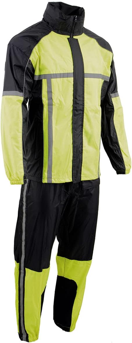 Milwaukee Leather MPM9510 Men's Black Water-Resistant Motorcycle Rain Suit with Hi Vis Reflective Tape