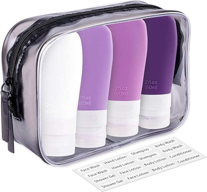 INSFIT Travel Bottles for Toiletries, TSA Approved 3oz Travel Size Containers, BPA Free Leak Proof Squeezable Silicone Tubes for Shampoo Conditioner Lotion Body Wash with Labels