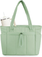 Wandering Nature Puffer Tote Bag with Cup Holder & Laptop Compartment & Trolley Sleeve for Travel, Work, Nurse, Women