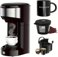 Single Serve Coffee Maker, 2 in 1 Brewer for K Pod & Ground Coffee, 90s Rapid Brew 6 to 14oz Capacities with Auto Shut Off, Small Compact Design for Home Office Travel Camping-Black