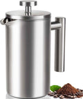 SZHETEFU French Press 34 OZ, Durable Stainless Steel French Press Coffee Maker, Double-Wall Insulated Coffee Presses for Travel Camping Tea, Easy to Use, Dishwasher Safe (Silver Matte)
