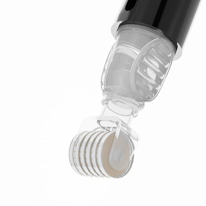 Derma Roller with Liquid Reservoir Serum Applicator for Lips, Skin, Hair, Wrinkles, Easy to Use Face Roller Skin Care Tools Without Serum, 105 Titanium Needles 0.25 mm (BLACK 0.25mm)