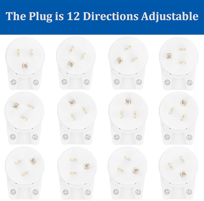 (5PACK) 90 Degree USA Canada 3Pole Male Nema 5-15P 15A 125V Right Angle AC Plug, White