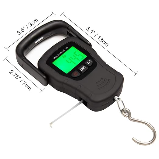 Commercial Grade Heavy Duty Digital 110lb/50kg Capacity Hanging Scale with Backlit and Measuring Tape for Luggage Fish Fishing with Comfortable Handle and Large Hook