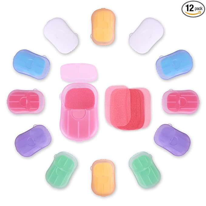 Bamsod 12 Boxes (240 Sheets) Mini Hand Soap Sheets Soap Paper Sheets Portable Disposable Travel Scented Bath Slice Sheet Foaming Paper Soap Confetti Slide Flakes for Travel and Outdoor