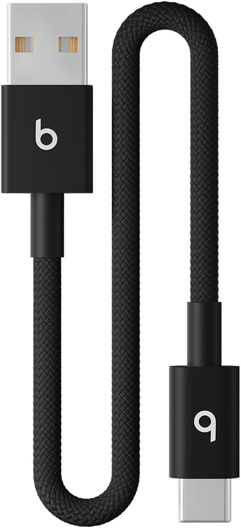 Beats USB-A to USB-C Woven Short Cable Fast Charging Durable/Tangle-Free Compatible Charger for Apple & Android Devices (8 in, 20 cm) - Bolt Black