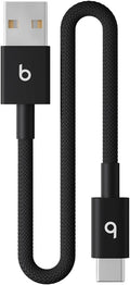 Beats USB-A to USB-C Woven Short Cable Fast Charging Durable/Tangle-Free Compatible Charger for Apple & Android Devices (8 in, 20 cm) - Bolt Black