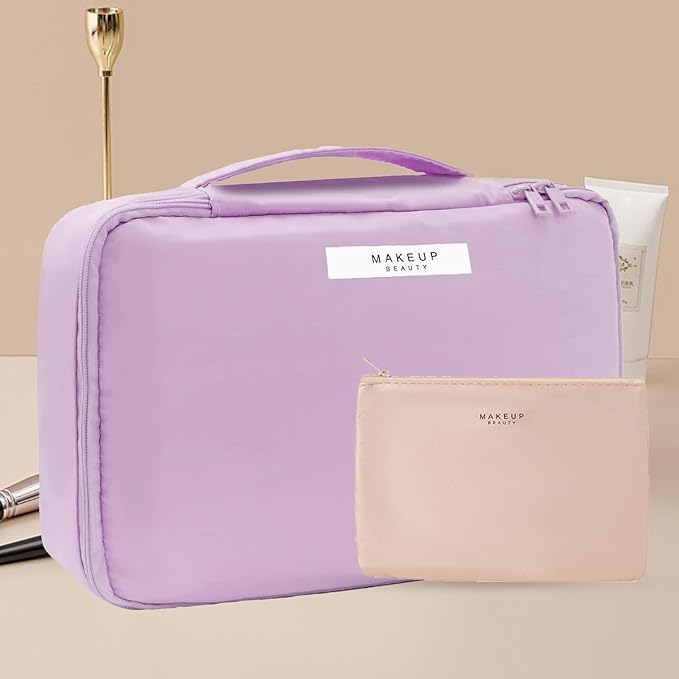 Queboom Travel Makeup Bag Cosmetic Bag Makeup Bag Toiletry bag for women and men (Purple)