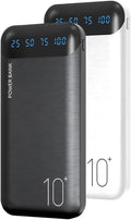 Power Bank 10000mAh Portable Charger Slim Battery Pack with 2 USB 2.4A Outputs and USB C In/Out Compatible with Huawei iPhone 16 15 14 13 12 iPad Samsung Galaxy S20 Android Tablet (Black + White)