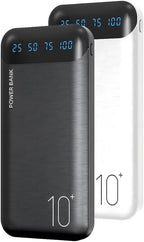 Power Bank 10000mAh Portable Charger Slim Battery Pack with 2 USB 2.4A Outputs and USB C In/Out Compatible with Huawei iPhone 16 15 14 13 12 iPad Samsung Galaxy S20 Android Tablet (Black + White)
