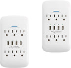 6 AC Outlets + 4 USB Ports Wall Tap Charging Station with Device Shelf