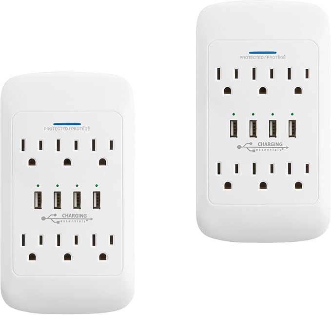 6 AC Outlets + 4 USB Ports Wall Tap Charging Station with Device Shelf