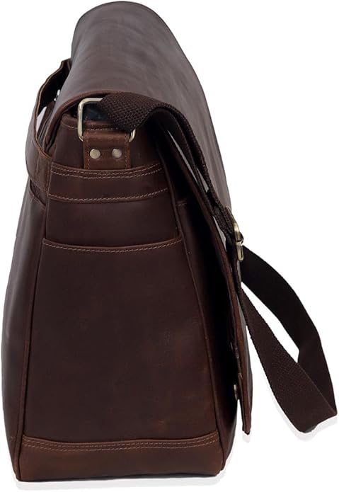 Leather Farm Messenger Bag for Men & Women 15.6 Inch – Premium Vintage Handmade Laptop Briefcase Satchel, Mens Shoulder Crossbody, Genuine Leather Computer Bag with Adjustable Strap Brown