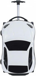 Kids Car Shaped Luggage Telescopic Handle Child's Sit on Suitcase Lightweight 3D Cartoon Car Suitcase for Young Children, Vacation, Airport, White