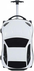 Kids Car Shaped Luggage Telescopic Handle Child's Sit on Suitcase Lightweight 3D Cartoon Car Suitcase for Young Children, Vacation, Airport, White