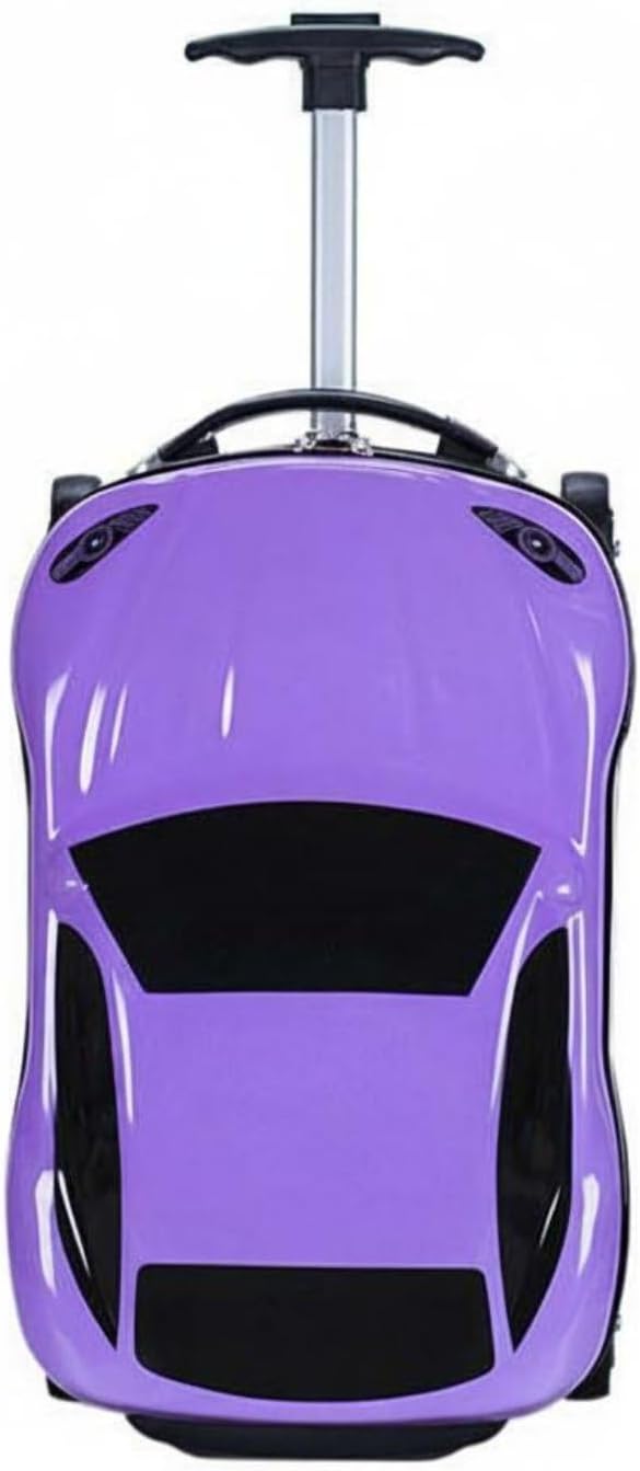 Kids Car Shaped Luggage Telescopic Handle Child's Sit on Suitcase Lightweight 3D Cartoon Car Suitcase for Young Children, Vacation, Airport, Purple