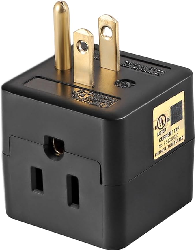 3 Outlet Wall Adapter UL Listed 3 Outlet Power Cube Tap, 3-Prong Outlet Splitter, Multi Plug Outlet Grounded Indoor, 3 Way Plug Adapter, Outlet Extender for Home or Travel (Black, 1 Pack)