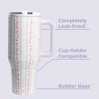 HydroJug Traveler - 40 oz Water Bottle with Handle & Flip Straw - Fits in Cup Holder, Leak Resistant Tumbler-Reusable Insulated Stainless Steel & Rubber Base - Gifts for Women & Men, Primrose