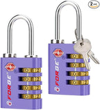 Forge Dual-Opening: Key or Combination Access Lock, TSA Approved Locks for Luggage, Pelican case, Travel, Gym, School, Stainless Steel Shackle. (Purple, 2 Pk)