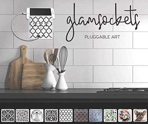 Glamsockets Decorative Wall Mount Surge Protector with 3 Outlets, Dual USB Charging Ports and Phone Holder - USB Charging Center/Multi Function Wall Tap (Turf)