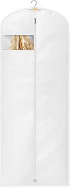 KIMBORA 65" Dress Bags for Gowns Long Garment Bags for Hanging Clothes with Clear Window, Foldable Wedding Dress Cover for Closet Storage and Travel (1 Pack, White)