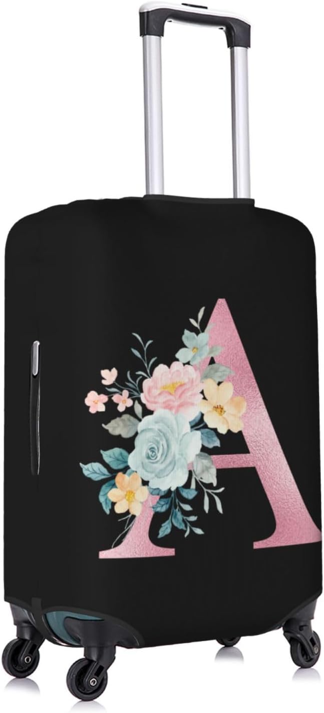 A Alphabet Design Custom Travel Luggage Cover Tag Set TSA Approved Vintage Letter Print Suitcase Protector Men Women (M 22-25 Inch Luggage)