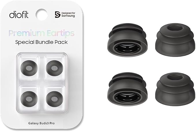 Premium Multi-Flange Eartips for Galaxy Buds3 Pro (Black, Medium) – Always Fits, Never Slips
