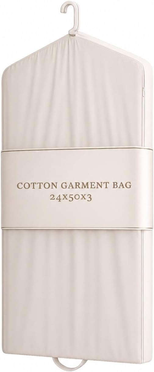 Luxury Cotton Garment Storage Bag, 24x50 Inch, Breathable Washable Reusable, for Hanging Clothes Short Dresses Jackets Suits, Fits 3 Hangers, Zipper Window (1, 24x50x3)