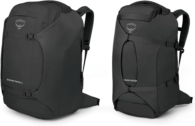 Osprey Sojourn Porter 65L Travel Backpack - Carry-On Compliant Luggage with StraightJacket Compression and Padded Laptop Sleeve - Durable Pack for International or Urban Travel Black