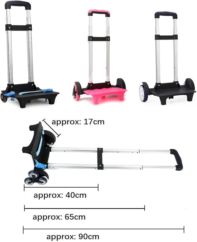 Folding Backpack Trolley Cart on Wheels, Lightweight Aluminium Alloy Hand Truck for Easy Transport of School Bags, Compact Design