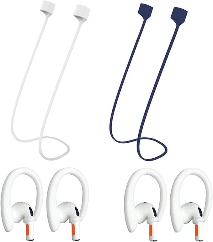 Magnetic Anti-Lost Straps Compatible with AirPods 1st to 4th Generation and AirPods Pro 1st to 4th Generation, with 2 Additional Pairs of Ear Hooks (White Deep Blue)