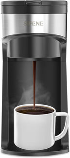 SIFENE Mini Coffee Maker Single Serve, One Cup for K Pod & Ground Coffee, 6 to 12 Oz Brew Sizes, Capsule Coffee Machine with Water Window and Descaling Reminder, Black