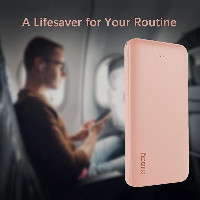 Miady 2-Pack 10000mAh Dual USB Portable Charger, Type-C Fast Charging Power Bank, Slim Backup Charger Battery Pack Compatible with iPhone 16/15/14/13 Galaxy S24/22 iPad Android etc (Blue+Pink)