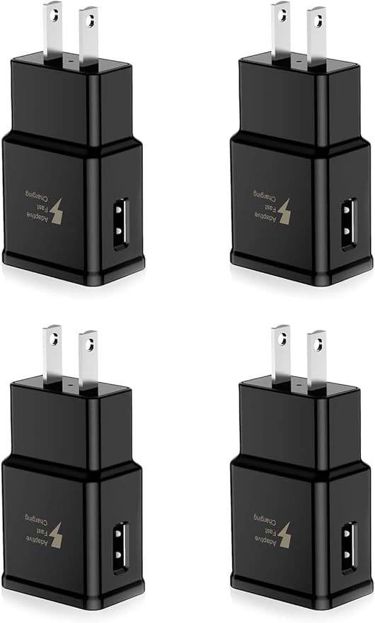 Adaptive Fast Charging Block USB Wall Charger Adapter Fits Samsung Galaxy S25/S24/S23/S22/S22 Ultra/S21/S20/S10/S9/S8/S7/Edge/Note 10 Quick Charge (Black, 4 Pack)