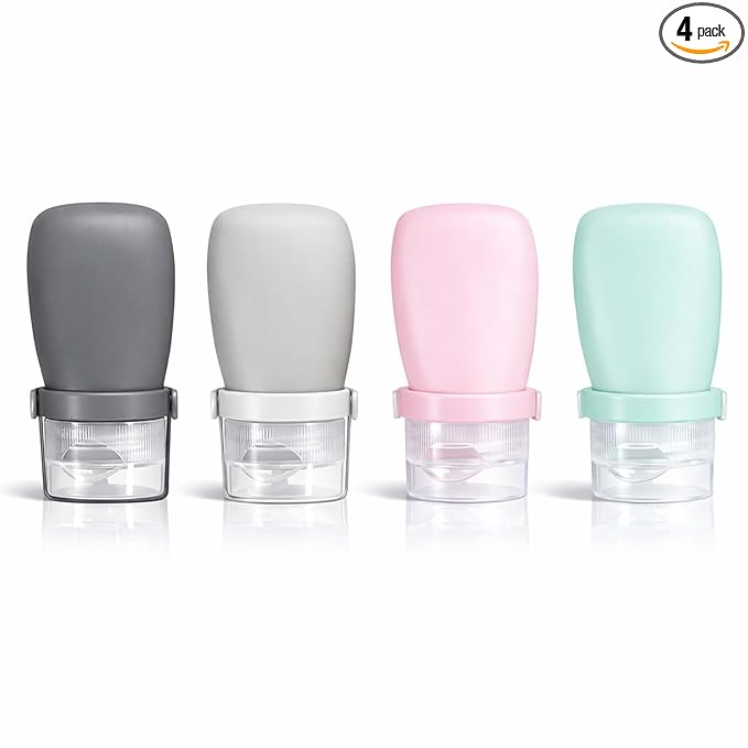 2 oz Travel Bottles, Leakproof Silicone Squeeze Bottle Mini Travel Size Container for Toiletries Lotion Shampoo and Conditioner Liquid Salad Dressing to go Condiment, TSA Approved, 4 Pack
